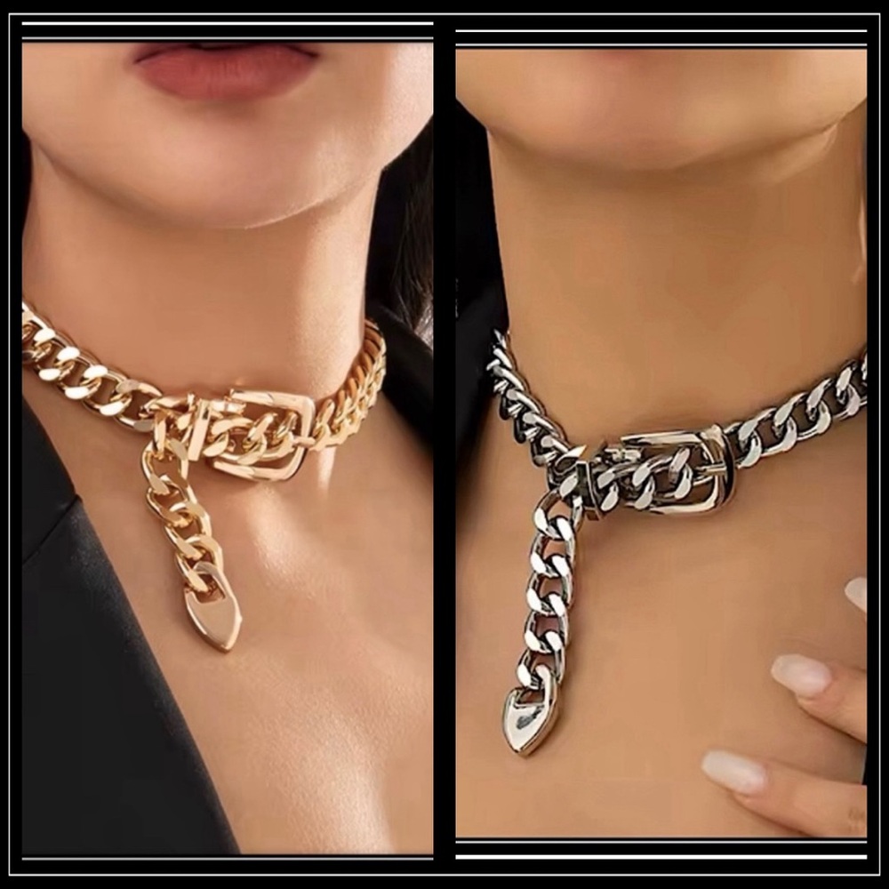 NEW GOLD & SILVER BUNDLE DOG STATEMENT CHAIN GOTH CHOKER ADJUSTABLE NECKLACE